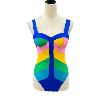 Paper London S NWT LangKawi Bold Rainbow Colorblock One Piece Underwire Swimsuit - Image 1 of 4