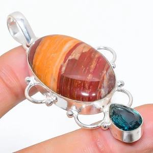 Rainbow Jasper Gemstone Handmade 925 Sterling Silver Jewelry Pendant 2.56" C935 - Picture 1 of 2