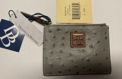 New Dooney & Bourke Ostrich Zip Top Credit Card ID Case Grey Color - Image 1 of 4