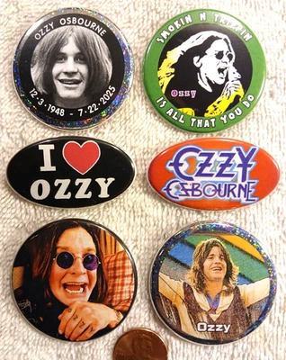 LOTE DE 6 BOTONES PIN Ozzy Osbourne Black Sabbath Regalo de Navidad Venta Cibernética Raro Foto 1 de 4