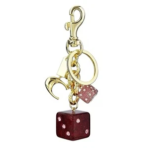 NWT Coach Dice Cluster Bag Charm Keychain Gold Pink Glitter Resin - Picture 1 of 7