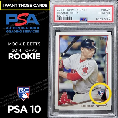 Tarjeta de novato Mookie Betts 💎 2014 Topps RC béisbol PSA 10 Foto 1 de 4