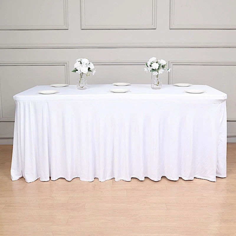 6 ft WHITE Wavy Rectangular Fitted Tablecloth Premium Spandex TABLE COVER Party - Image 1 of 4