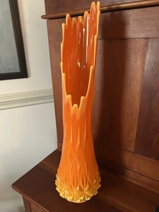 RARE VTG. L E Smith Bitter Sweet Large Orange Swung Glass Diamond Butt Vase 24+” - Picture 1 of 20