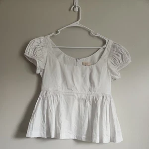 Rebecca Taylor Womens Sz 4 White Short Puff Sleeve Peplum Pleated Blouse - Picture 1 of 8