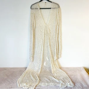 Free People Maxi-Kimono cremefarben Häkel Strick Langarm Schwimmen Überziehen Größe Large - Bild 1 von 8