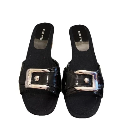 Chanclas de cuero negro Nine West 9 1/2 M NWOT Foto 1 de 4