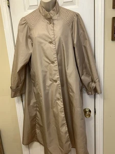 THE TOTES COAT TAN Button Up Midi Water Repellent Vintage Raincoat Women Sz 14 - Picture 1 of 9