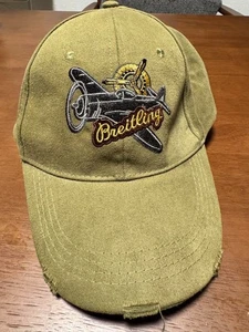 [N-MINT] BREITLING Novelty Khaki Distressed finish Cotton Baseball Cap (No Box) - Picture 1 of 3