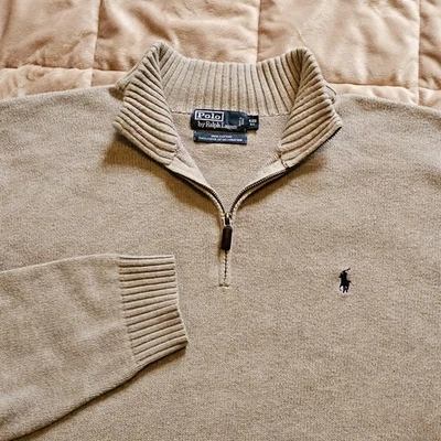 Vintage Polo Ralph Lauren Quarter Zip Sweater Mens 4XB Big Tan Pullover - Image 1 of 4