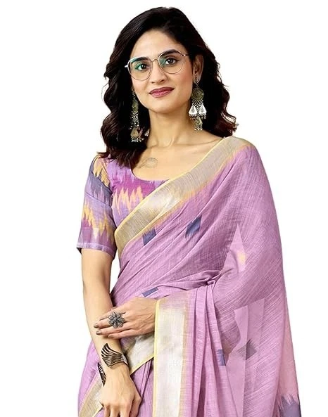 Mujer Algodón Lino Estampado Listo Para Usar Con Bolsillo Sari con Pieza Blusa Foto 1 de 1