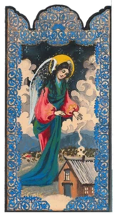 ANGEL OF HOME & FAMILY FILL US WITH PEACE HANDCRAFTED WOOD POCKET RETABLO - A15 - Picture 1 of 2