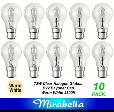 10 x 72W Clear GLS Halogen Light Globes Bulbs Lamps Bayonet Cap B22 72W = 100W - Image 1 of 2