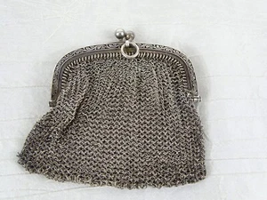 Antique French Solid Silver Mesh Ladies Twin Compartment Double Purse - Picture 1 of 14