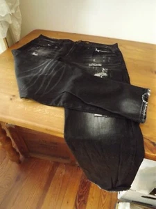 Vintage AKOO Used JEANS GR 42 W SCHWARZ Leder Tasche AUSBLENDEN LÖCHER - Bild 1 von 8