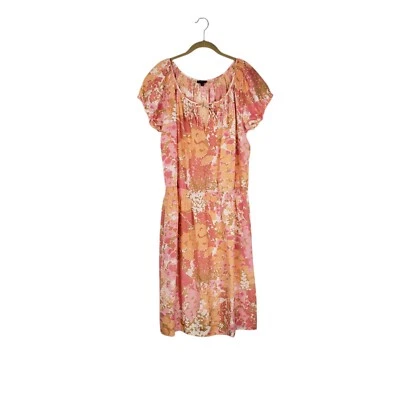 Talbots Short Sleeve Silk Midi Dress Smocked Tie Lightweight Pink Orange Size X - Image 1 of 4