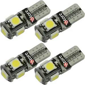 4 Lampade LED T10 5SMD No Errore BIANCO Xenon CANBUS Moto Auto Pattino Shooter - Picture 1 of 4