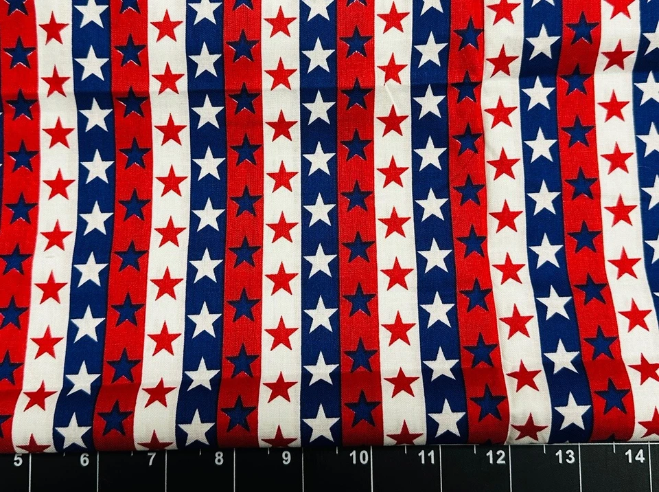 Tina Scrap 9"x21" Red White Blue USA Flag Stripe Star Patriotic Cotton Fabric - Image 1 of 1
