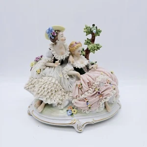 Germany DR Deutsch Unter Weiss Bach Dresden Lace Porcelain Figurine Ladies - Picture 1 of 18