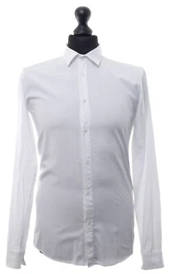 HUGO BOSS RED Ennes Camicia A Maniche Lunghe Slim In Cotone S Bianco ÄL:66cm - Immagine 1 di 4