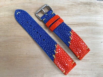 Blue - Orange Stingray Leather Watch Strap Band, Size 18mm 20mm 22mm 24mm 26mm - Image 1 of 4