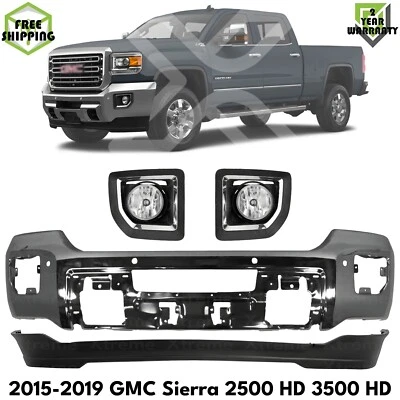 Front Bumper Chrome & Fog Lights Kit For 2015-2019 GMC Sierra 2500 HD 3500 HD Foto 1 de 4