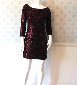 Women's Just Cavalli Designer Black Velvet and Burgundy Red Sequin Floral Dress - Picture 1 of 10