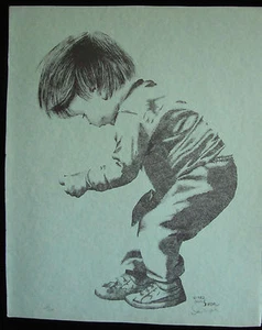 Junge Kind DAVID SCHOR Original Bleistiftzeichnung Druck signiert limitierte Auflage 19"x16" - Bild 1 von 6