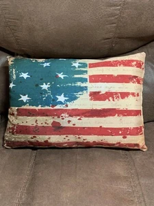 Handmade Tattered USA American Patriotic Flag Lumbar Throw Pillow Decor - Picture 1 of 1