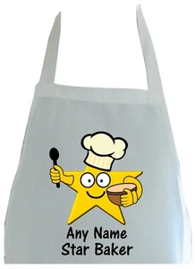 PERSONALISED STAR FACE STAR BAKER PRINT POLYESTER CHILDS APRON GIFT CHRISTMAS - Picture 1 of 3
