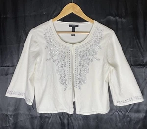Alfani Sweater Womens Medium M White Sequin Open Front Kimono Sleeve Cardigan - Picture 1 of 12