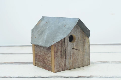 Bird House Hand Made Salvaged Antique Red Barn Wood Bird House Zinc Metal Roof 2 Cover