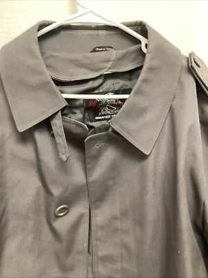 Abrigo gris forrado Oleg Cassini hecho en Corea, bolsillos con botones, vintage años 70 o Foto 1 de 4