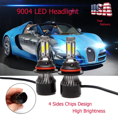 4-Sides 2x 9007 9004 HB5 COB LED Headlight Kit Hi/Lo Power Bulbs 6000K White Foto 1 de 4