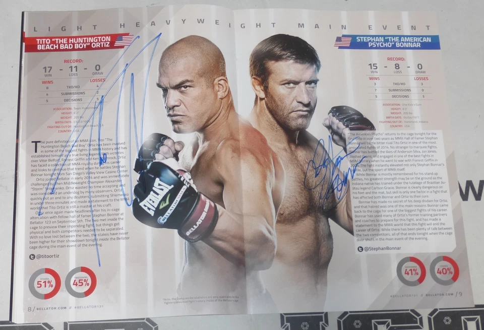 Tito Ortiz Stephan Bonnar Joe Schilling +12 Signed Bellator MMA 131 Program UFC - Image 1 of 4