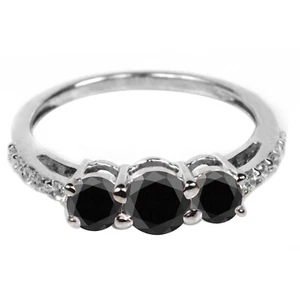 Anello 2,81 ct forma rotonda 100% getto naturale diamante nero in argento sterling 925 - Foto 1 di 7