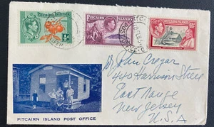 1954 Pitcairn Island First Day Cover FDC To East Nause NJ Usa Post office - Picture 1 of 2