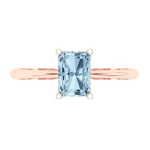 1 tcw Radiant Cut Engagement Ring for Women, 14K Rose Gold Blue Promise Ring - Picture 1 of 11