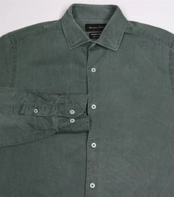 Camisa de vestir Massimo Dutti para hombre tejida verde calce ajustado tela italiana pequeña Foto 1 de 4