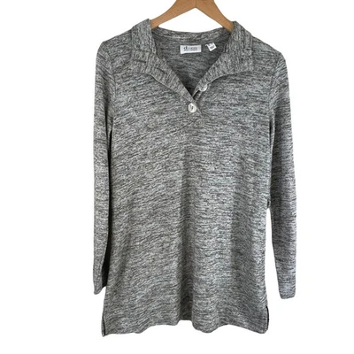 D&Co Denim + Company Women's Long Sleeve Popover Knit Sweater Heather Gray Small - Image 1 of 4