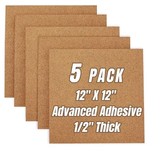 Cork Board Tiles 12"x12" - 1/2" Thick 5 Pack Cork Board Square Bulletin Board... - Picture 1 of 7