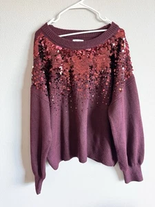 Nine West Sequin Burgundy Sweater XL – Cozy & Glamorous Holiday Vibes - Picture 1 of 3