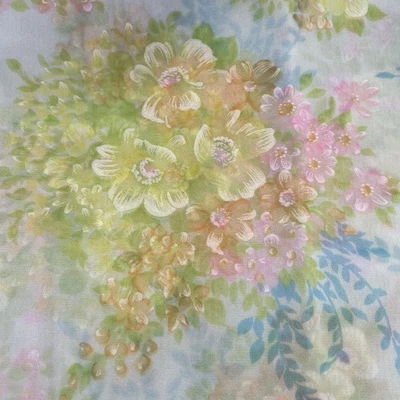 Antigo Tecido de Chiffon Floral Semitransparente Anos 70 Flor Pastel Poder Hippie Nupcial 2yds - Imagem 1 de 4