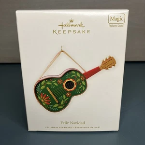Hallmark Keepsake Feliz Navidad Guitar Green Ornament Magic Sound 2008 - Picture 1 of 6