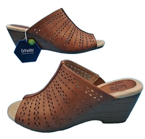 Croft & Barrow Womens Wedge Slide Sandals Sz 8.5 M Cognac Cushioned Lightweight - Picture 1 of 7