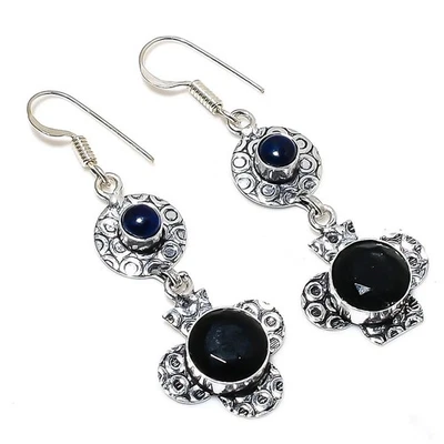 Orecchino gioiello in argento sterling 925 fatto a mano con spinello nero,... - Immagine 1 di 4