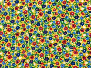 Yellow Calico Fabric Ditsy Floral Vintage Cotton Red Blue Small Flowers 31x44” - Picture 1 of 5