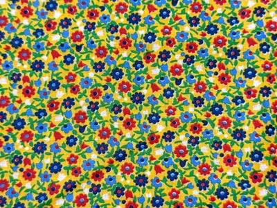 Yellow Calico Fabric Ditsy Floral Vintage Cotton Red Blue Small Flowers 31x44” - Image 1 of 4