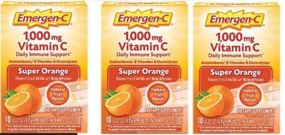 3 Pack Emergen-C 1000mg Vitamin C Powder Orange Flavor, 10 Count Exp 02/2027 - Image 1 of 2