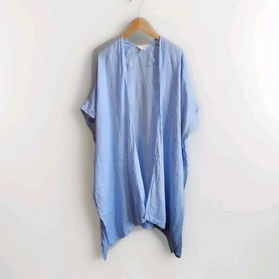 C&C California Sky Blue 100% Linen Long Open Kimono Top One Size Lightweight  - Image 1 of 4